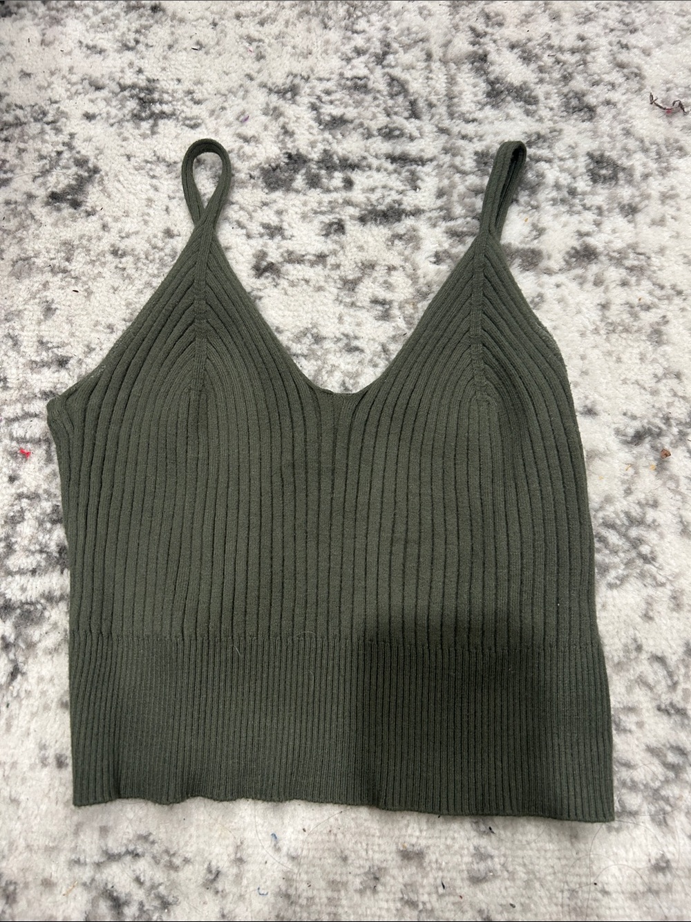 Ribbed Knit Cami Tank Top - Olive Green